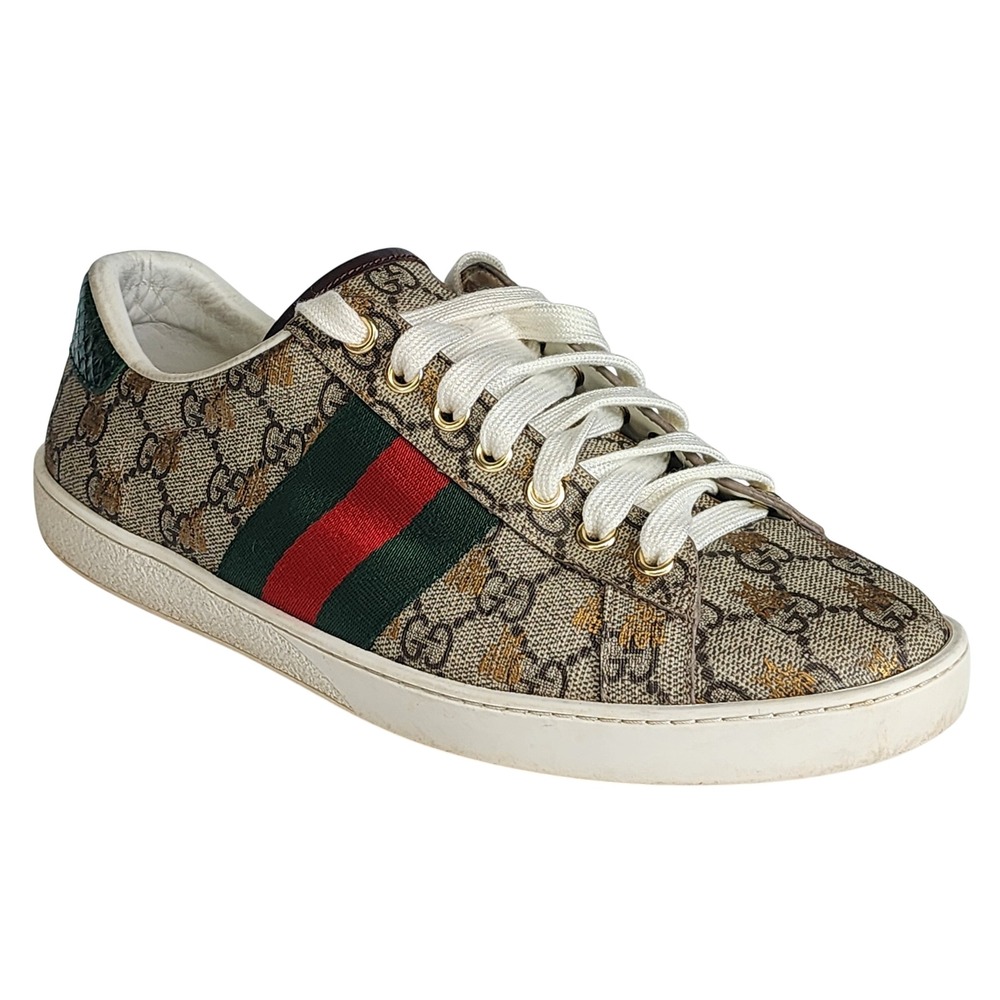 Gucci Ace GG Supreme Gold Bee Web Stripe Sneakers 431942 Mens 6.5 G
